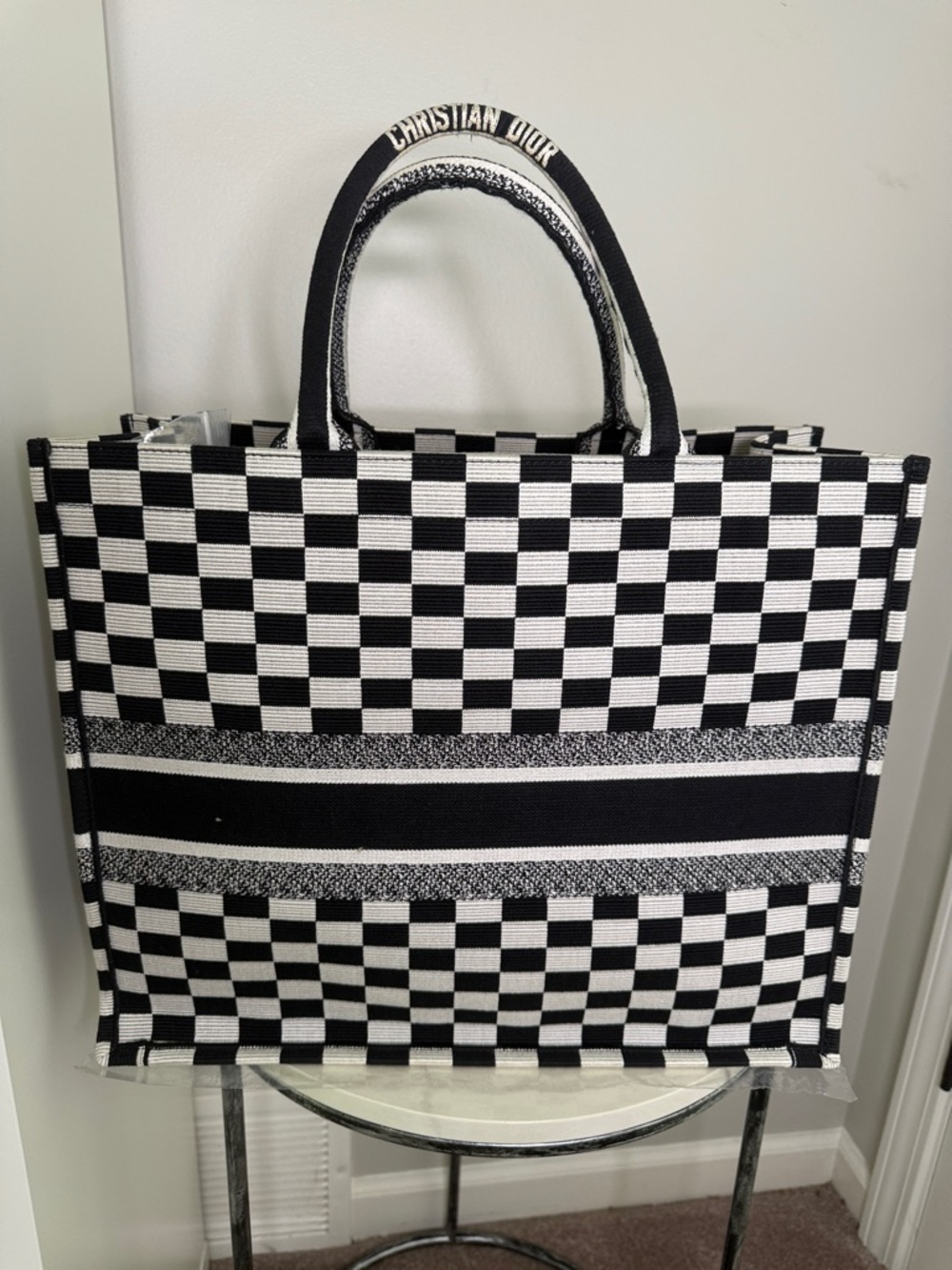 Dior Black and White Checkered Tote Bag - Picture 4 of 12